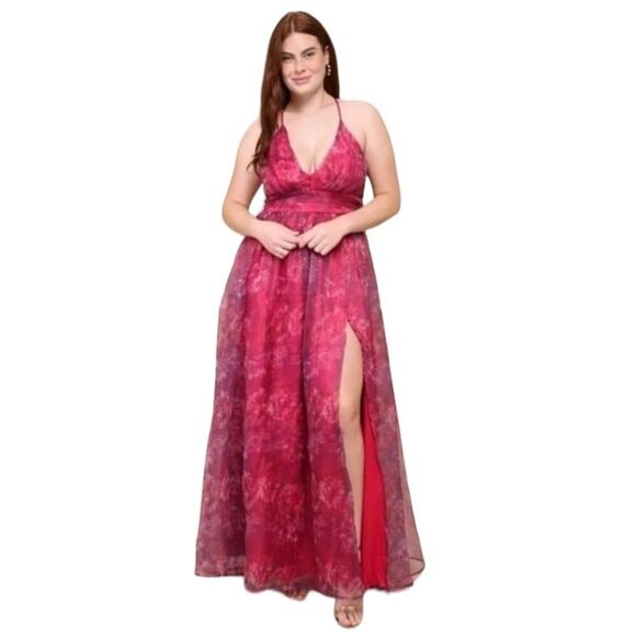 COPY - Lulus Romance That Wows Magenta Floral Print Organza Maxi Dress Size Med… - Picture 2 of 16